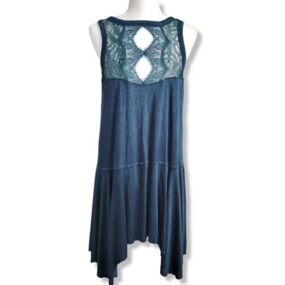 Free People Slinky Swing Dress Small Make it Count Trapeze Jade Green Sheer Lace - Picture 11 of 13